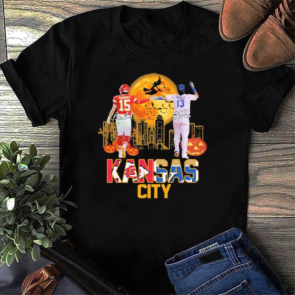 Kansas City Sports 15 Patrick Mahomes And 13 Salvador Perez Signatures  Halloween Shirt, hoodie, sweater, ladies v-neck and tank top