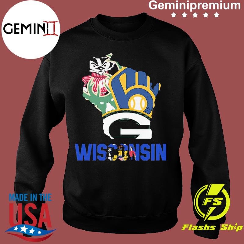 WISCONSIN TRI-LOGO MILWAUKEE BREWERS, BADGERS, PACKERS - ASH T-SHIRT - MD -  3X
