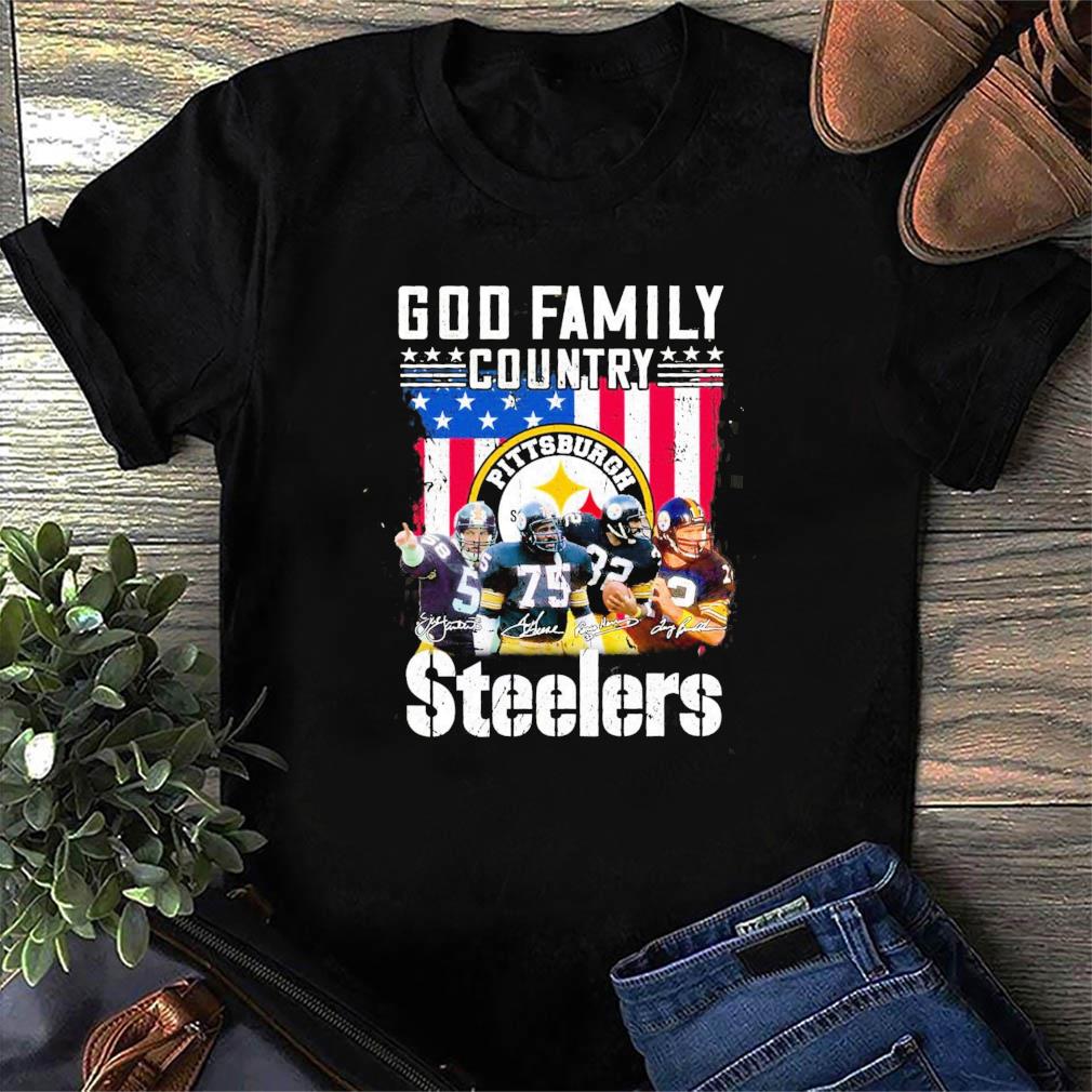 : God Family Steelers Pro Us Flag Shirt Father's Day Dad