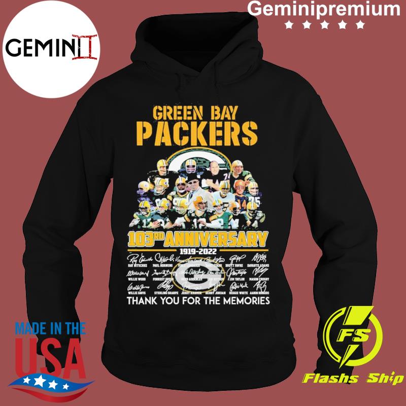 Official green bay packers 103rd anniversary 1919 2022 thank you for the  memories shirt, hoodie, sweater, long sleeve and tank top