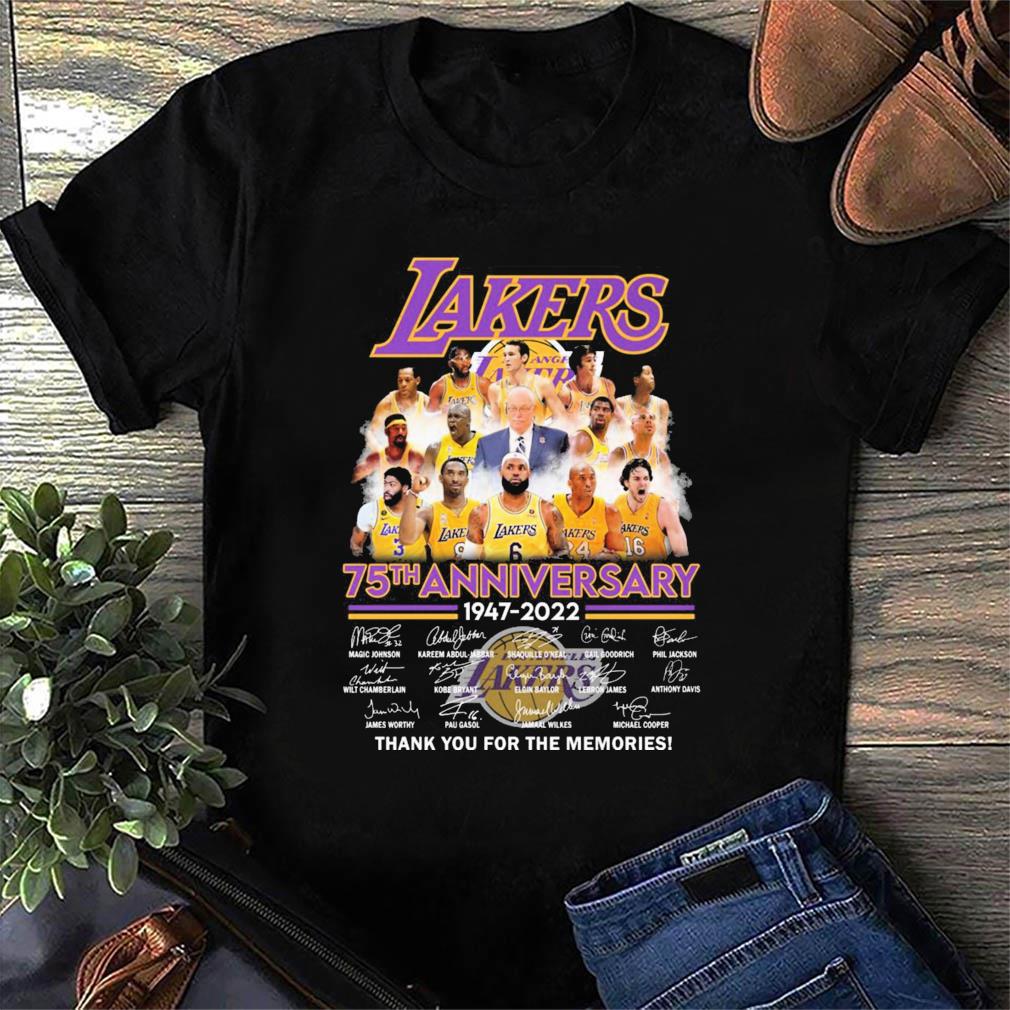 Los Angeles Lakers 75th anniversary 1947-2022 thank you for the memories  signatures shirt, hoodie, sweater, long sleeve and tank top