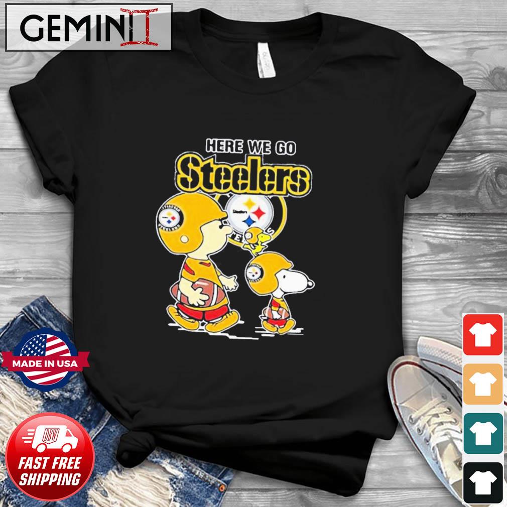 The Peanut charlie Brown Snoopy And Woodstock Here We Go Steelers Shirt