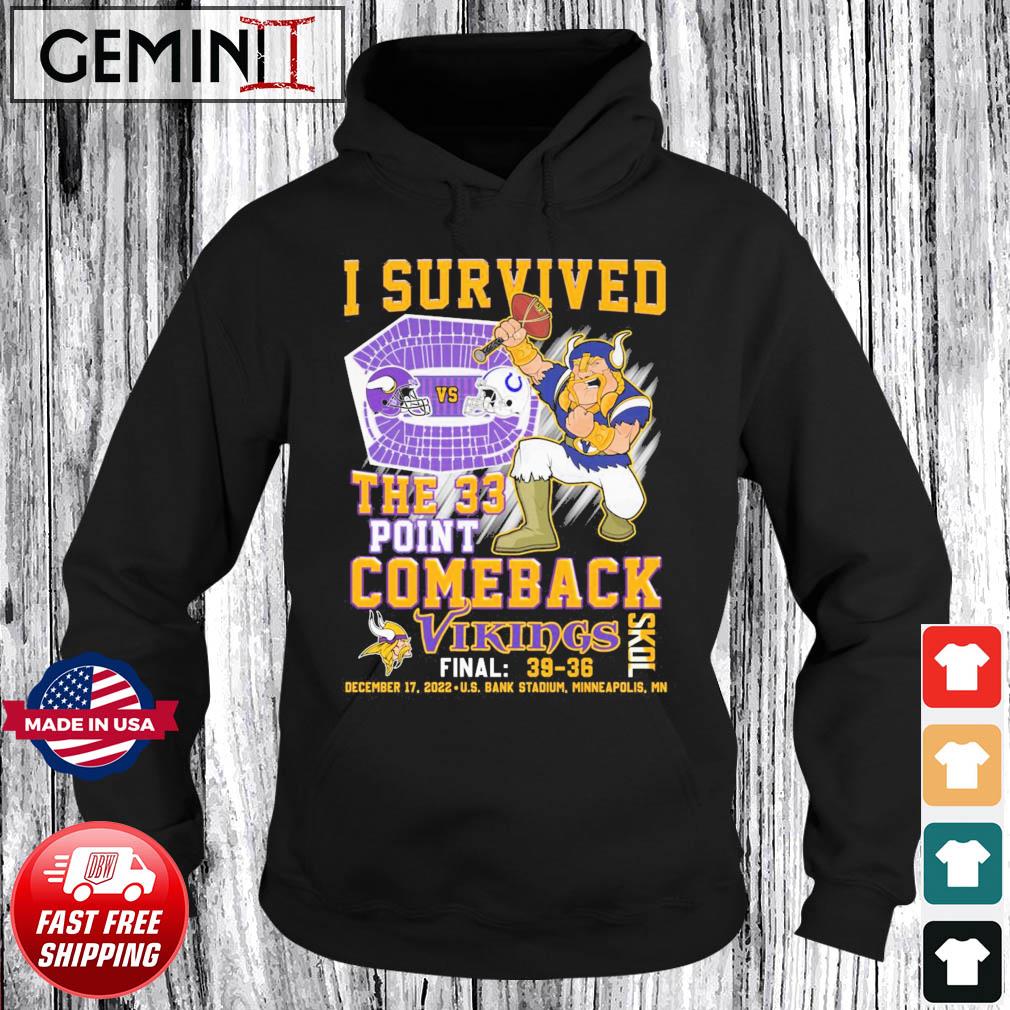 I survived the 33 point comeback vikings skol shirt, hoodie, sweater, long  sleeve and tank top