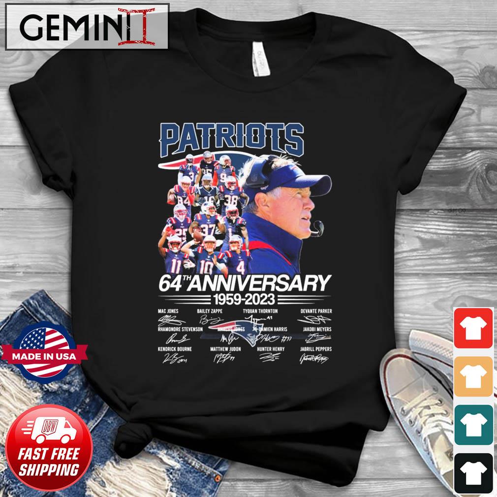 New England Patriots 64th Anniversary 1959-2023 Signatures Shirt