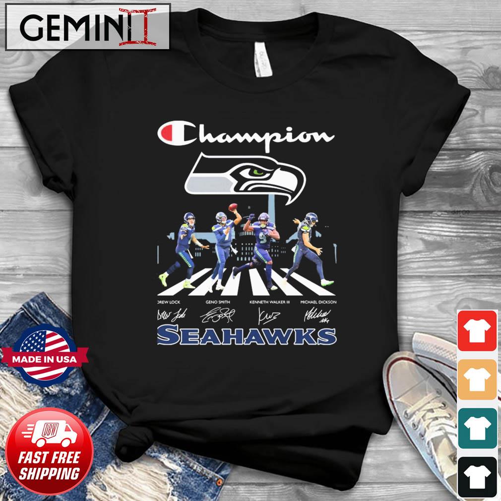 Champion Seattle Seahawks Drew Lock Geno Smith Kenneth Walker III And Michael Dickson Abbey Road Signatures Shirt
