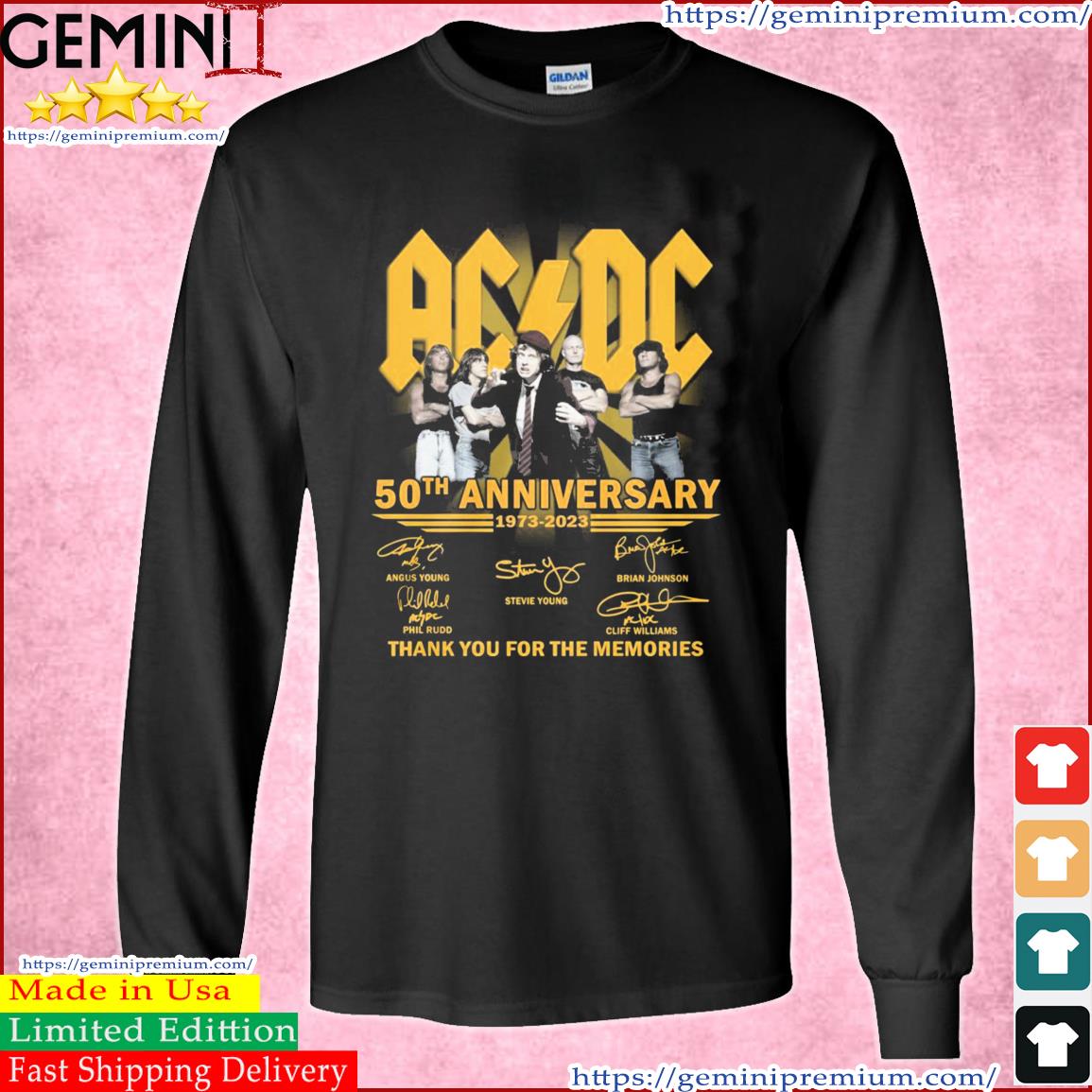 1973-2023 AC DC 50th Anniversary Thank You For The Memories Signatures Shirt Long Sleeve Tee