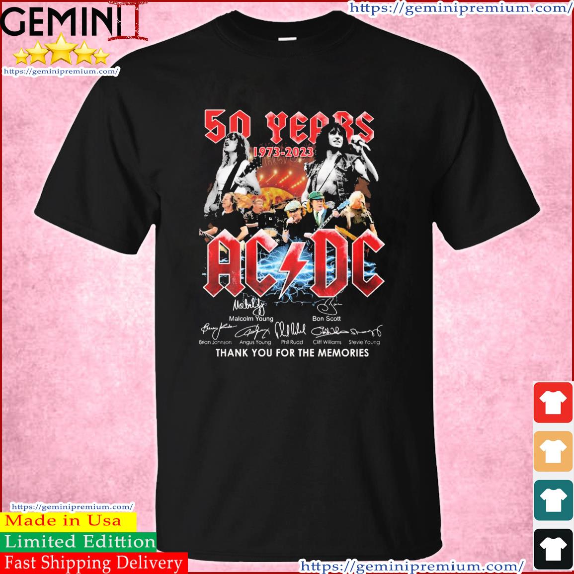 AC DC 1973-2023 50 Years Thank You For The Memories Signatures Shirt