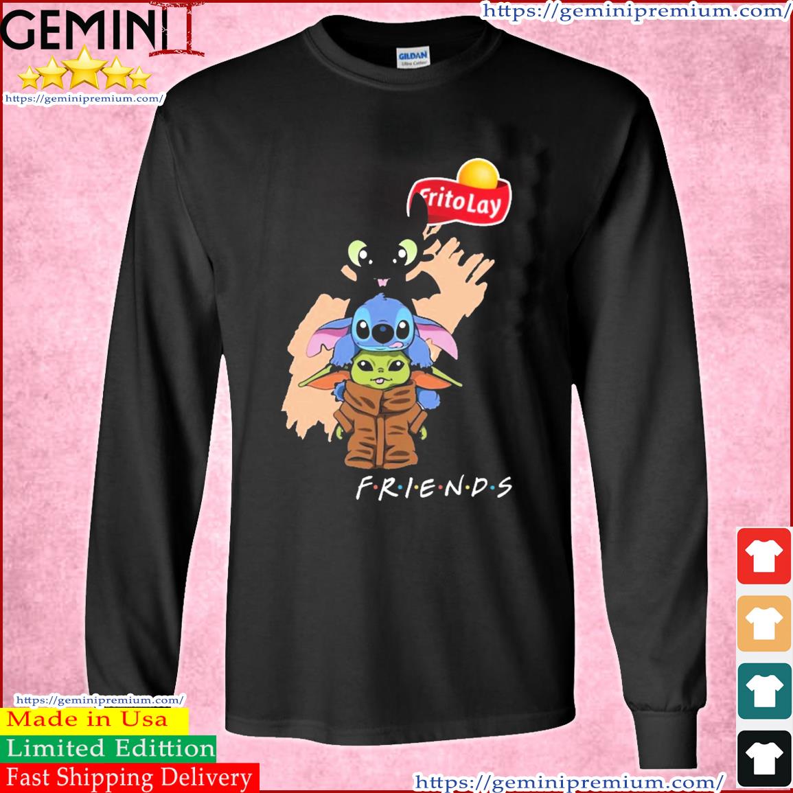 Friends Baby Yoda, Baby Stitch And Toothless Frito Lay Logo Shirt Long Sleeve Tee