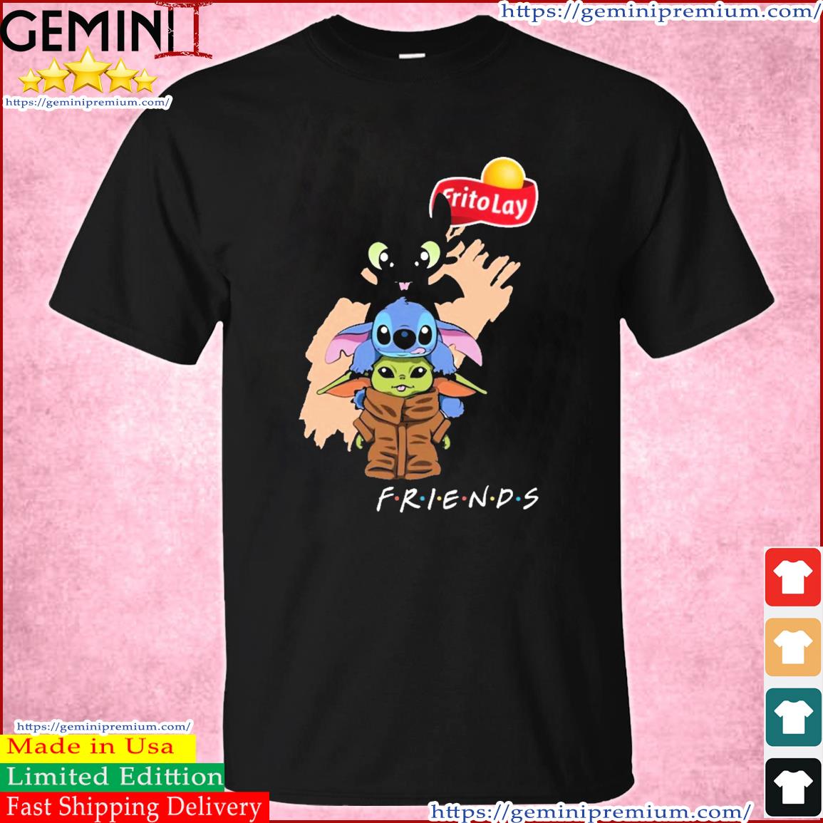 Friends Baby Yoda, Baby Stitch And Toothless Frito Lay Logo Shirt