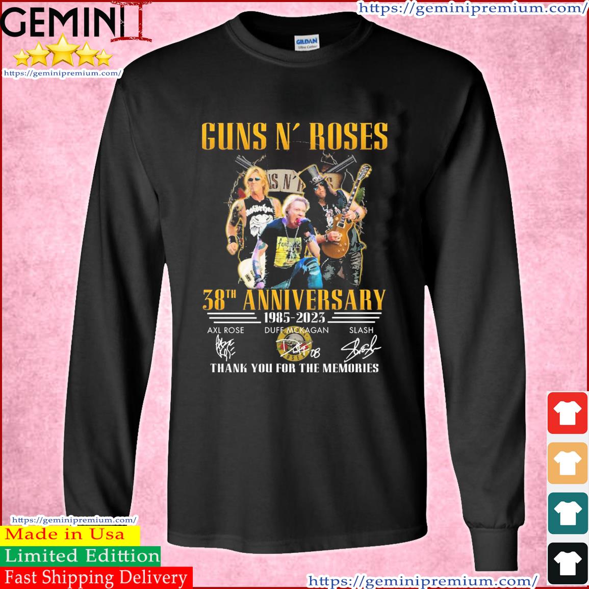 Guns N' Roses 38th Anniversary 1985-2023 Thank You For The Memories Signatures Shirt Long Sleeve Tee