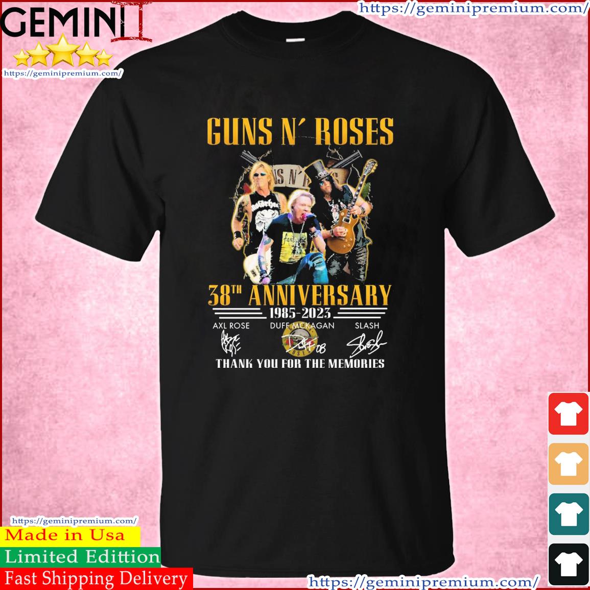 Guns N' Roses 38th Anniversary 1985-2023 Thank You For The Memories Signatures Shirt