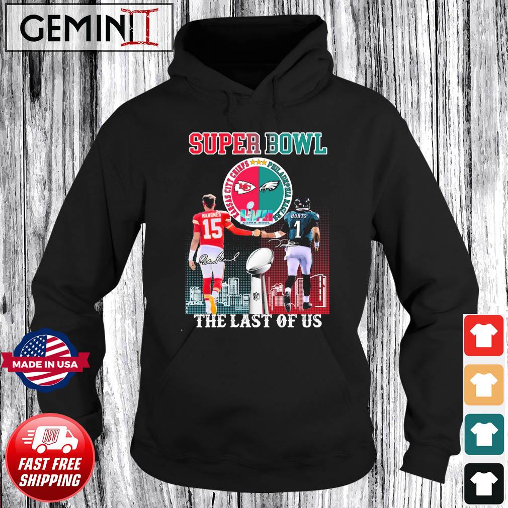Super Bowl 2022-2023 Patrick Mahomes and Jalen Hurts The Last Of Us Skyline Signatures Shirt Hoodie