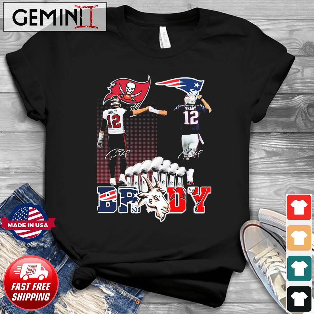 Tom Brady Goat Tampa Bay Buccaneers And New England Patriots Signature Shirt