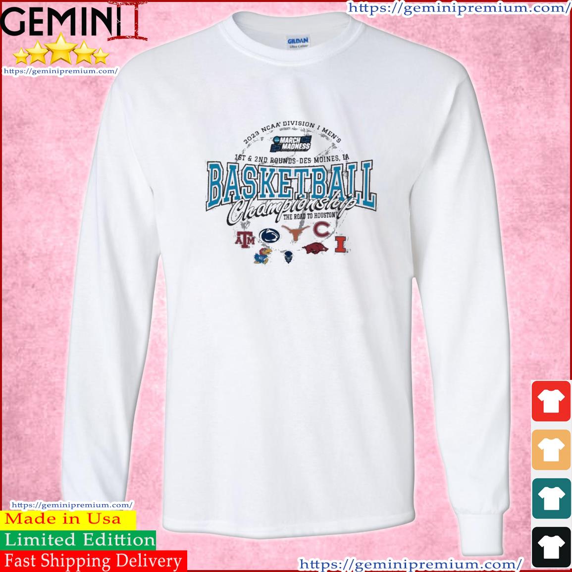 2023 NCAA Division I Men's Basketball 1st & 2nd Rounds Des Moines The Road To Houston Shirt Long Sleeve Tee