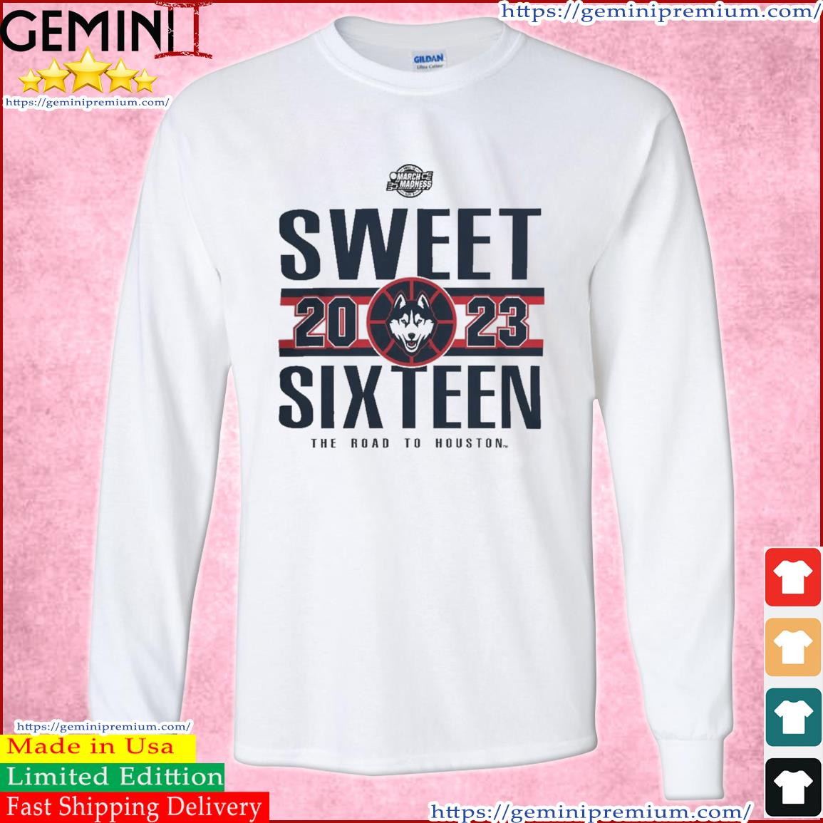 The Uconn Men’S Basketball 2023 Sweet Sixteen Road To Houston Shirt Long Sleeve Tee