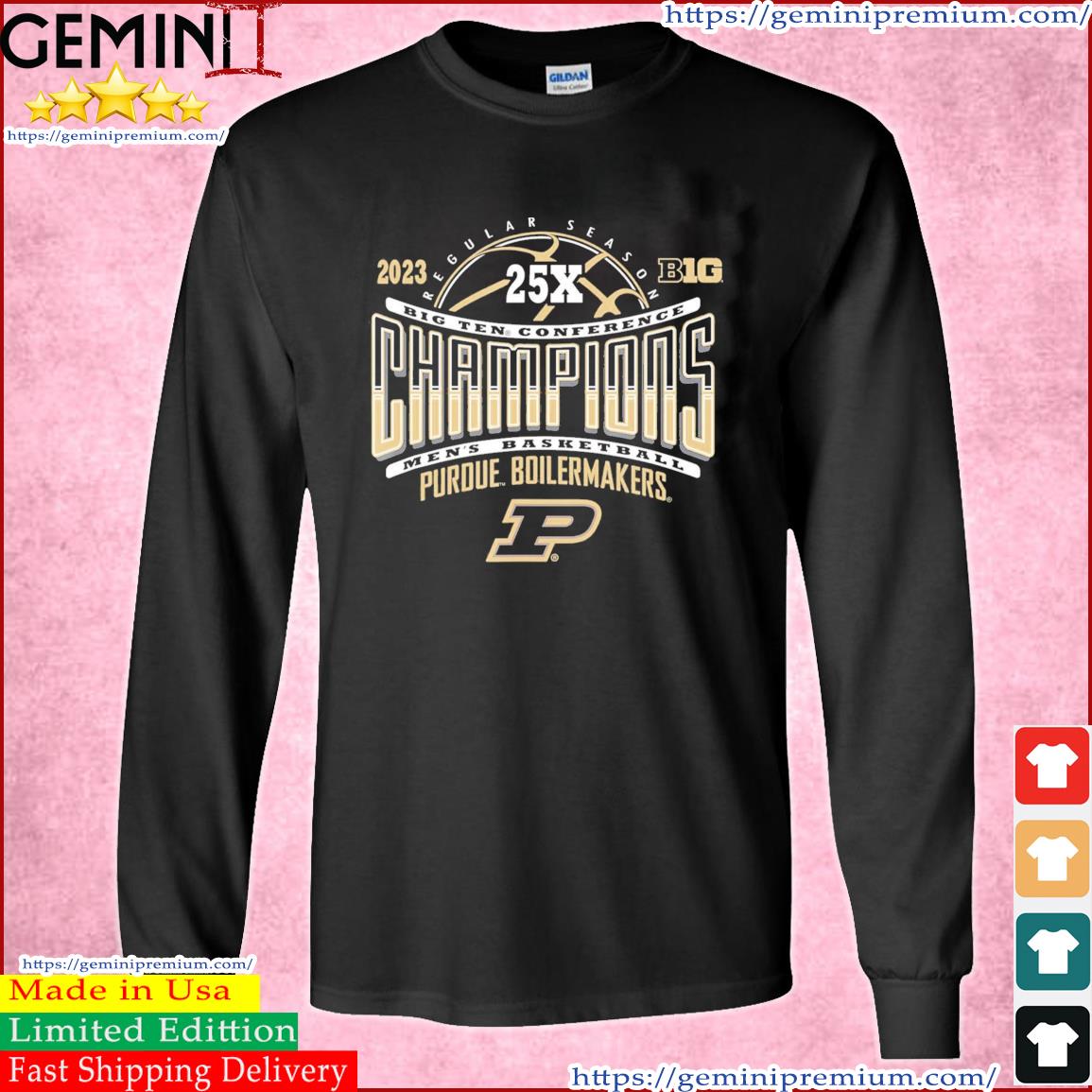 University Of Purdue Boilermakers Big Ten Champs Basketball 25x Black Shirt Long Sleeve Tee