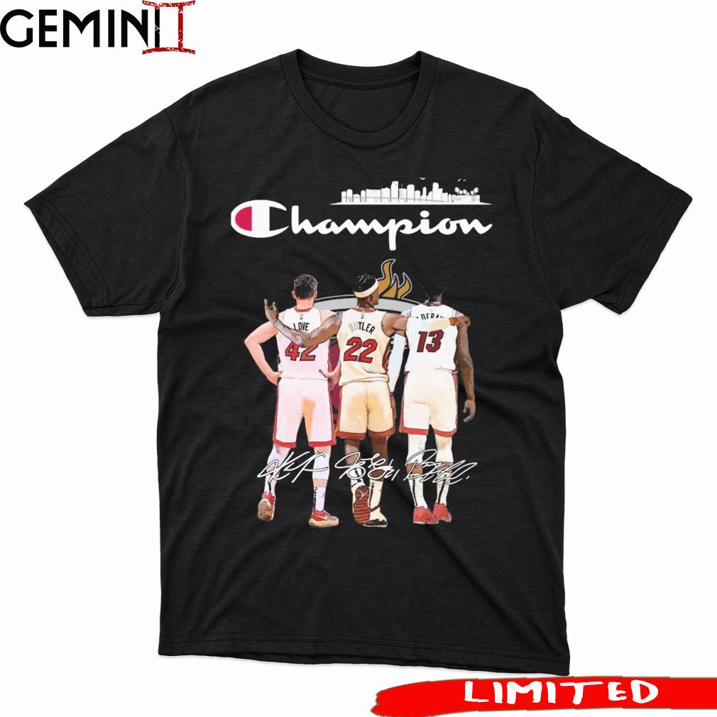 Miami Heat Kevin Love Jimmy Butler And Bam Adebayo Champion Miami Skyline Signatures Shirt