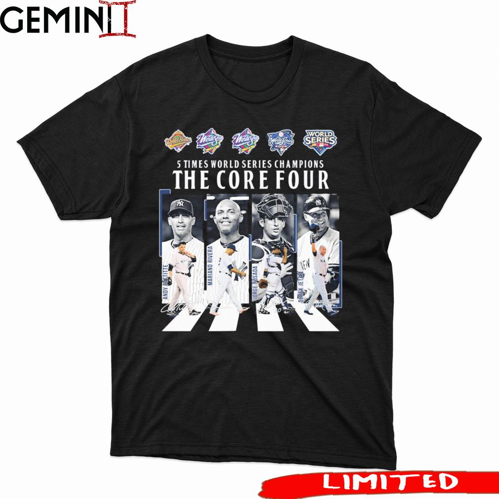 New York Yankees The Core Four Abbey Road 5 Times World Series Champions Signatures Shirt