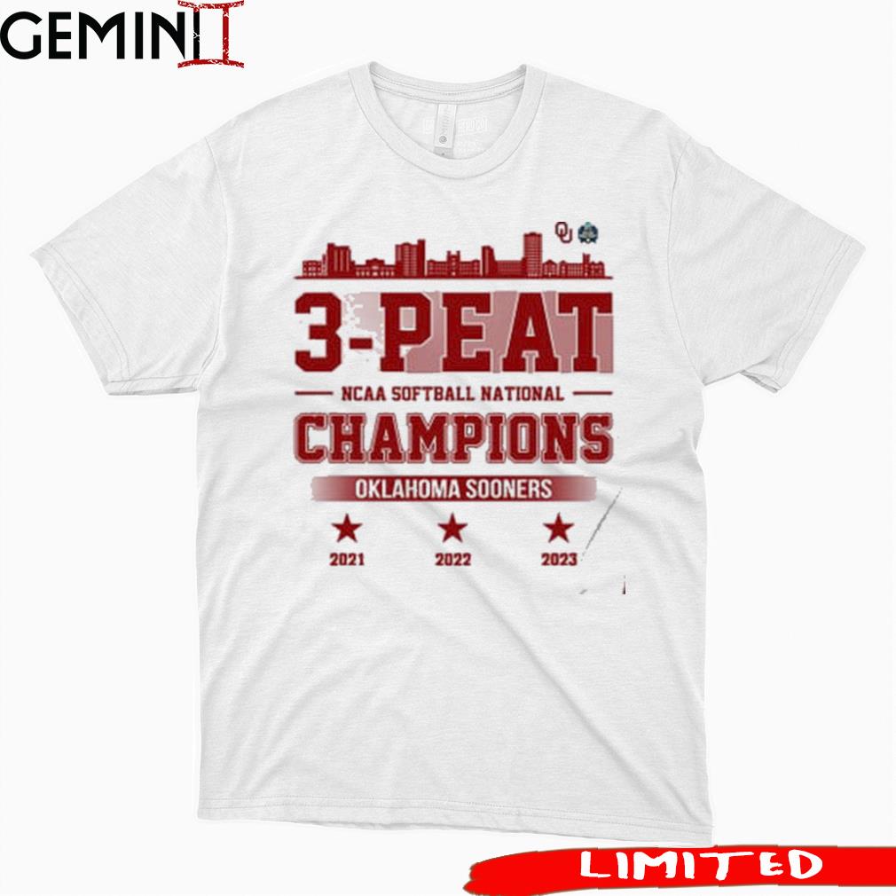 2023 Softball Champions 3 Peat Oklahoma Sooners White Design