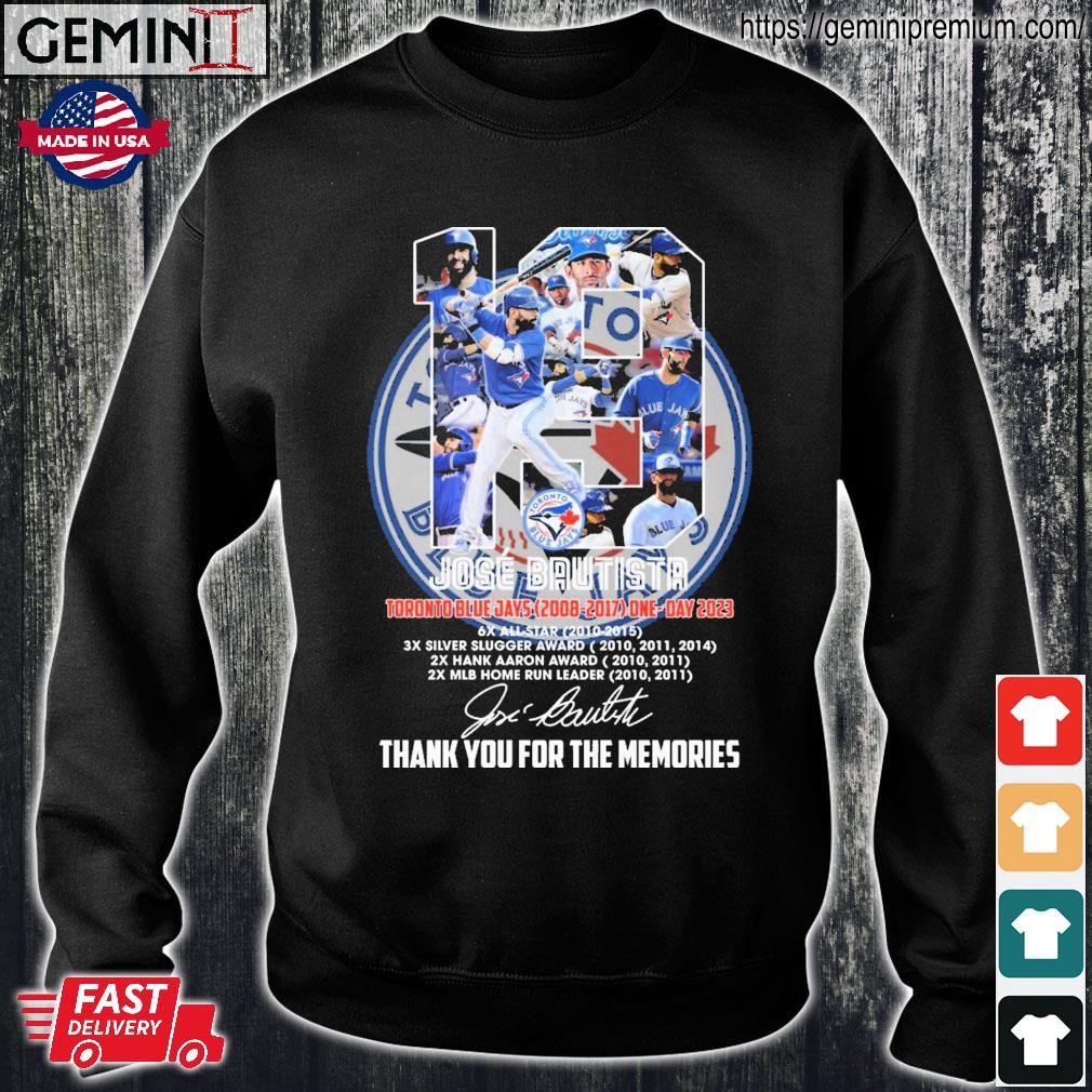 Jose Bautista Toronto Blue Jays 2023 signature thank you for the memories  shirt, hoodie, sweater, long sleeve and tank top