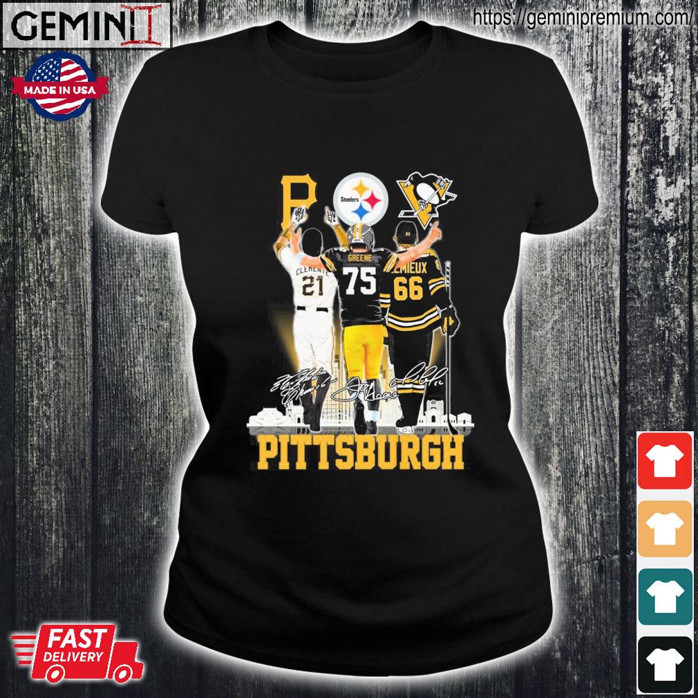 Pittsburgh Roberto Clemente Joe Greene and Mario Lemieux signatures shirt,  hoodie, sweater, long sleeve and tank top