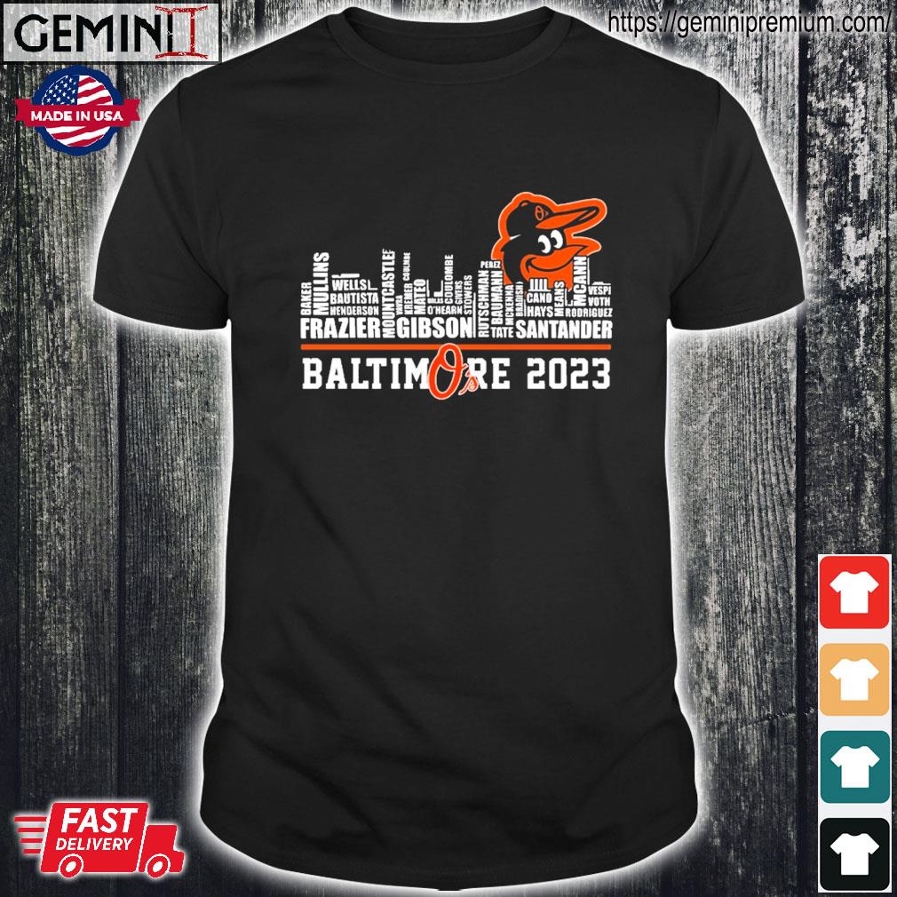 Official Baltimore orioles o's 2023 skyline players name T-shirt, hoodie,  tank top, sweater and long sleeve t-shirt