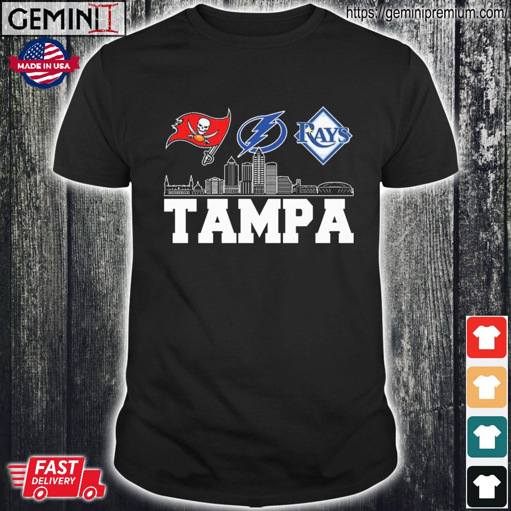 Tampa Bay Buccaneers Bay Rays Bay Lightning skyline logo shirt, hoodie,  sweater, long sleeve and tank top