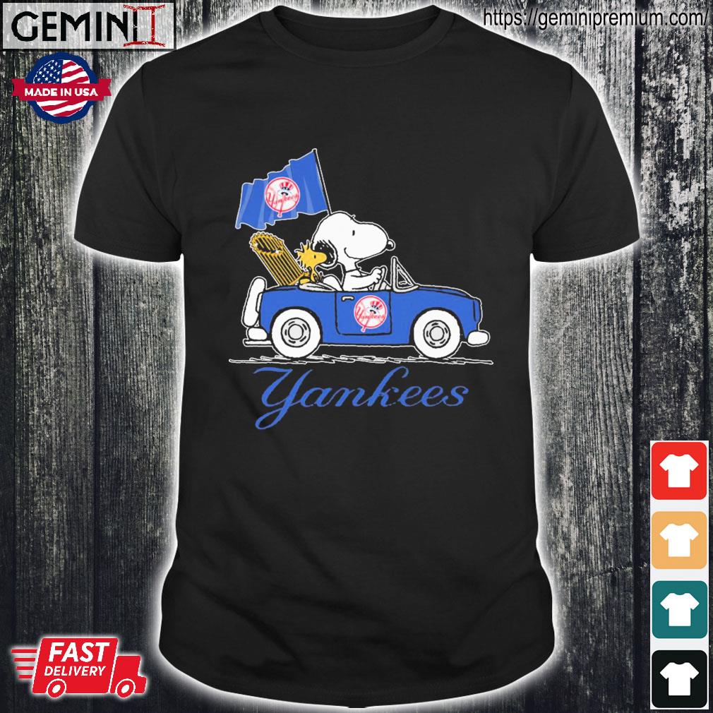 Official Snoopy Drives Car With New York Yankees Flag Shirt