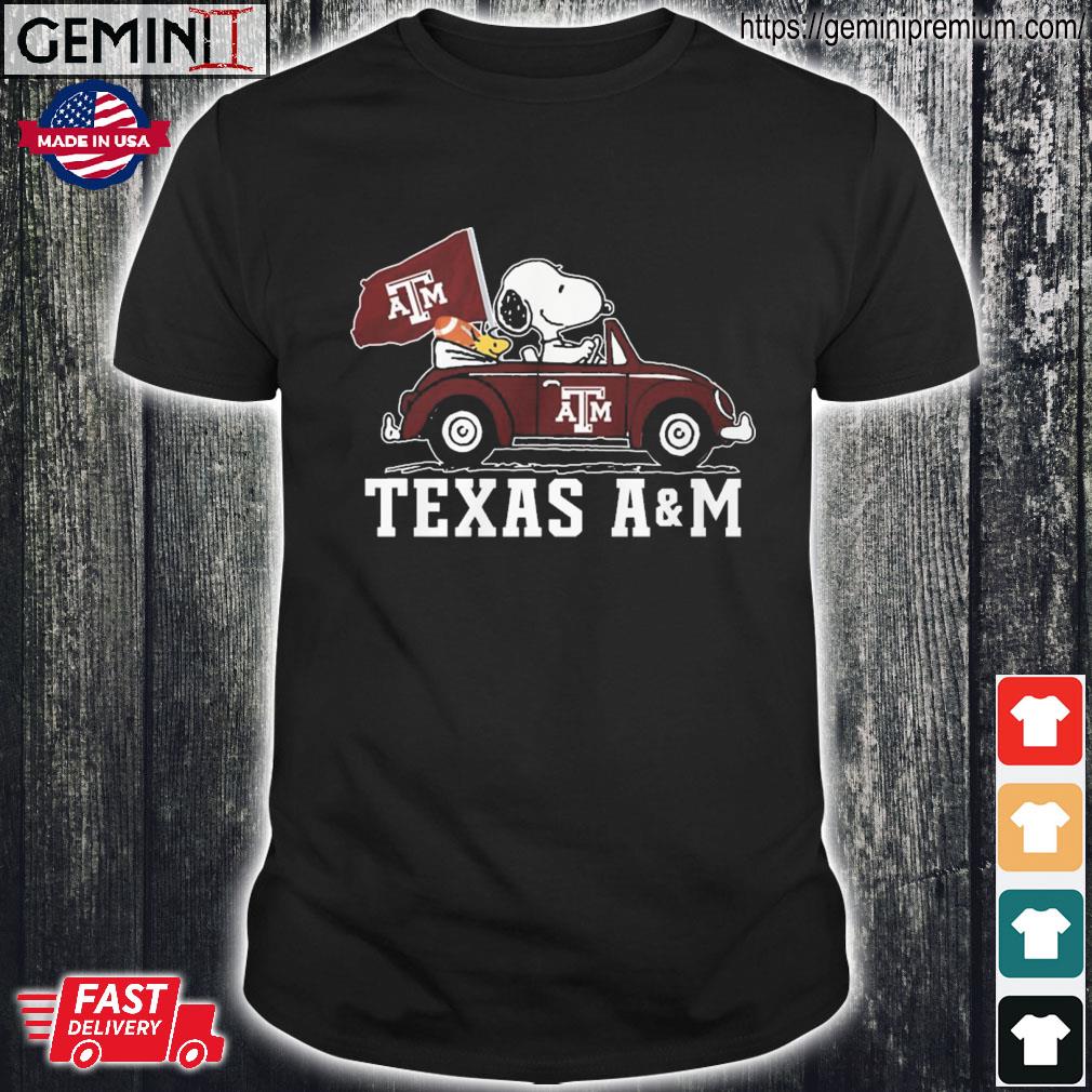 Snoopy and Woodstock driving car Texas A&M shirt - Limotees