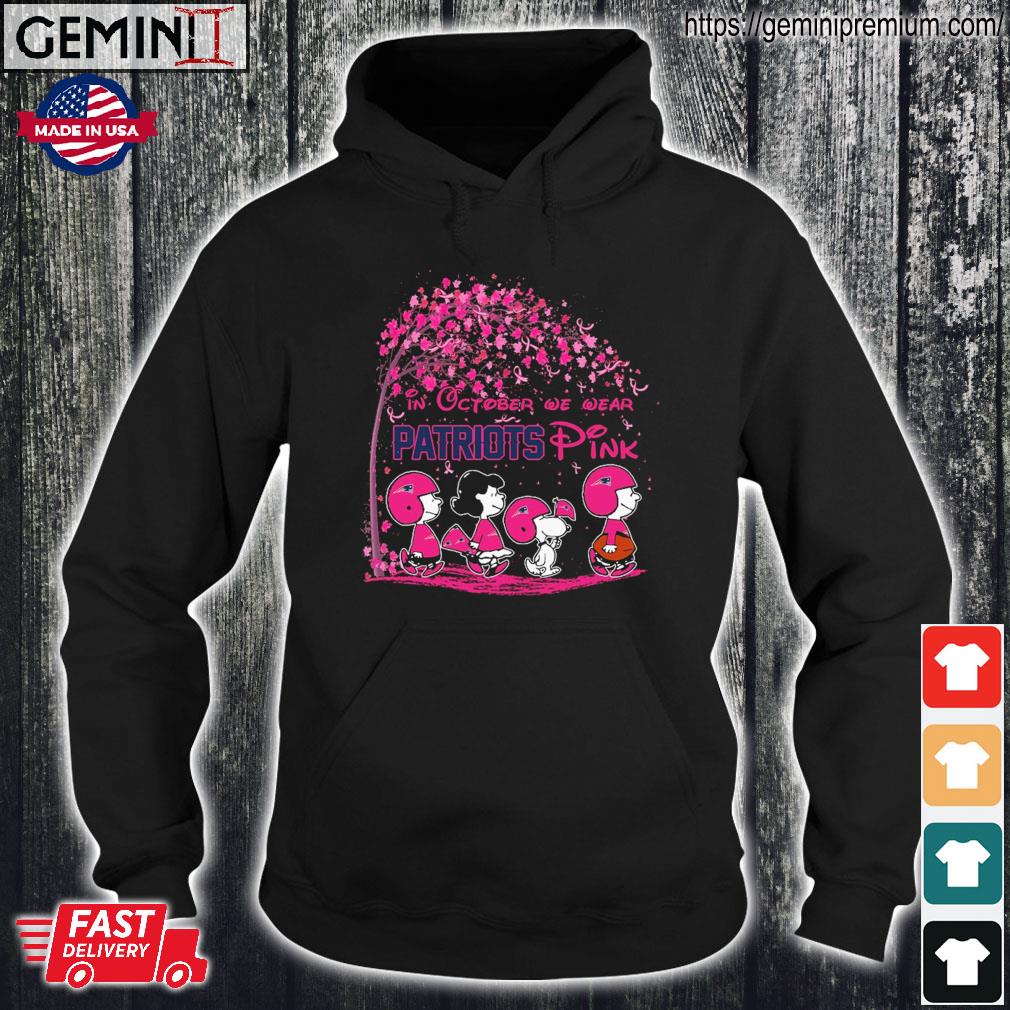 In October we wear pink Snoopy and friend New England Patriots shirt,  hoodie, sweater, long sleeve and tank top